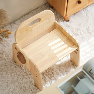 Taburete bajo para niños de madera maciza natural con respaldo, altura ajustable, diseño ergonómico con forma de elefante para niños - Product Image 4