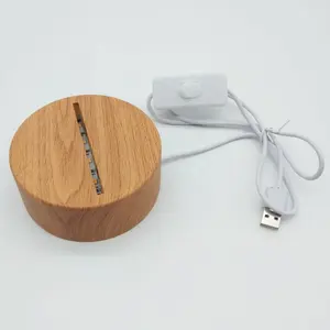 Оптовая Продажа пользовательских светодиодных ночников основания для ремесленных витражей с кнопкой переключателя 3D акриловая лампа ABS деревянная текстура подставка