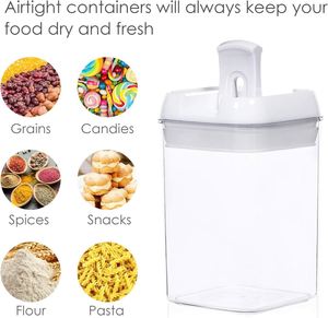 14-Piece Modern Airtight <b>Square</b> Clear PS <b>Plastic</b> Multifunction Food Storage Jar Set White/Black Lids Home Kitchen Pantry - Product Image 4