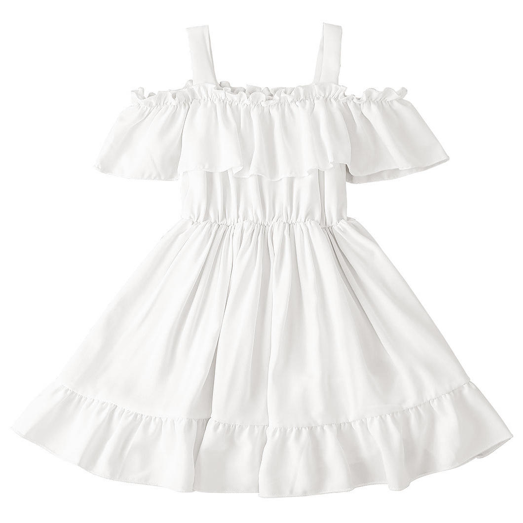 Solid Color Off Shoulder Dress for Kids Hot Sale Kids Baby Girl