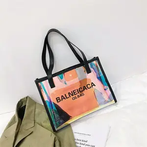 Новая модная прозрачная сумка для путешествий, сумка для покупок из ПВХ, женская сумка с ручками из прозрачного ПВХ