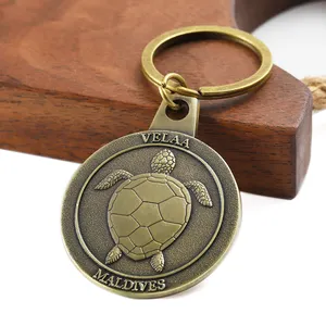 Customized Various Sizes Of Circular Shapes And Added Logo Soft Enamel Shiny Metal Turtle Patterned Keychains