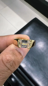 3 CT <b>Mens</b> Emerald Cut Lab Grown Diamond Signet <b>Ring</b> 14K Yellow Gold Statement Band Stylish Fine Jewelry - Product Image 4