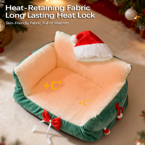 Lit pour chat extra large et chaud pour l'hiver, canapé pour animaux de compagnie, housse amovible et lavable, nid pour chat toute saison, coussin de Noël pour chats et chiens - Product Image 2