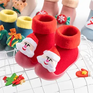Ready To Ship Custom Snowman Baby Socks TPE Soles Non Slip Christmas Children Candy Designs Toddler Cute Socks Fitness Shoes