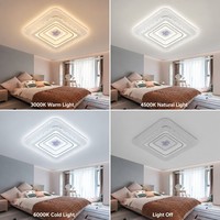 Plafonnier carré facile à installer, économie d'énergie, sans scintillement, avec panneau central décoratif en forme de feuille d'érable, 3 modes de couleur, moderne et minimaliste