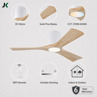 Ventilateur de plafond Hugger de 44 pouces avec lumière LED, moteur DC, 3 pales en pin massif, télécommande WiFi pour salon et chambre à coucher