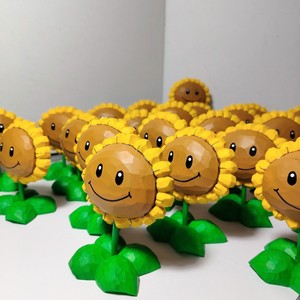 Ornement en bois sculpté Tournesol Plant Vs Zombies en bois de tilleul, lot multi-pièces, décoration de salon - Product Image 4