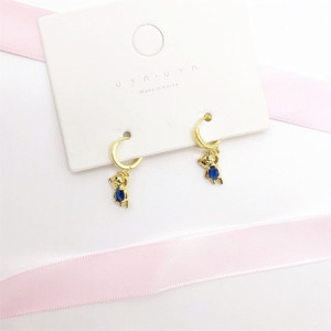 Pendientes con Colgante de Oso de Zhenlu Jewelry, Diseño Animal con Circonita Azul, en Oro, Plata y Oro Rosa, para Uso Diario - Product Image 3