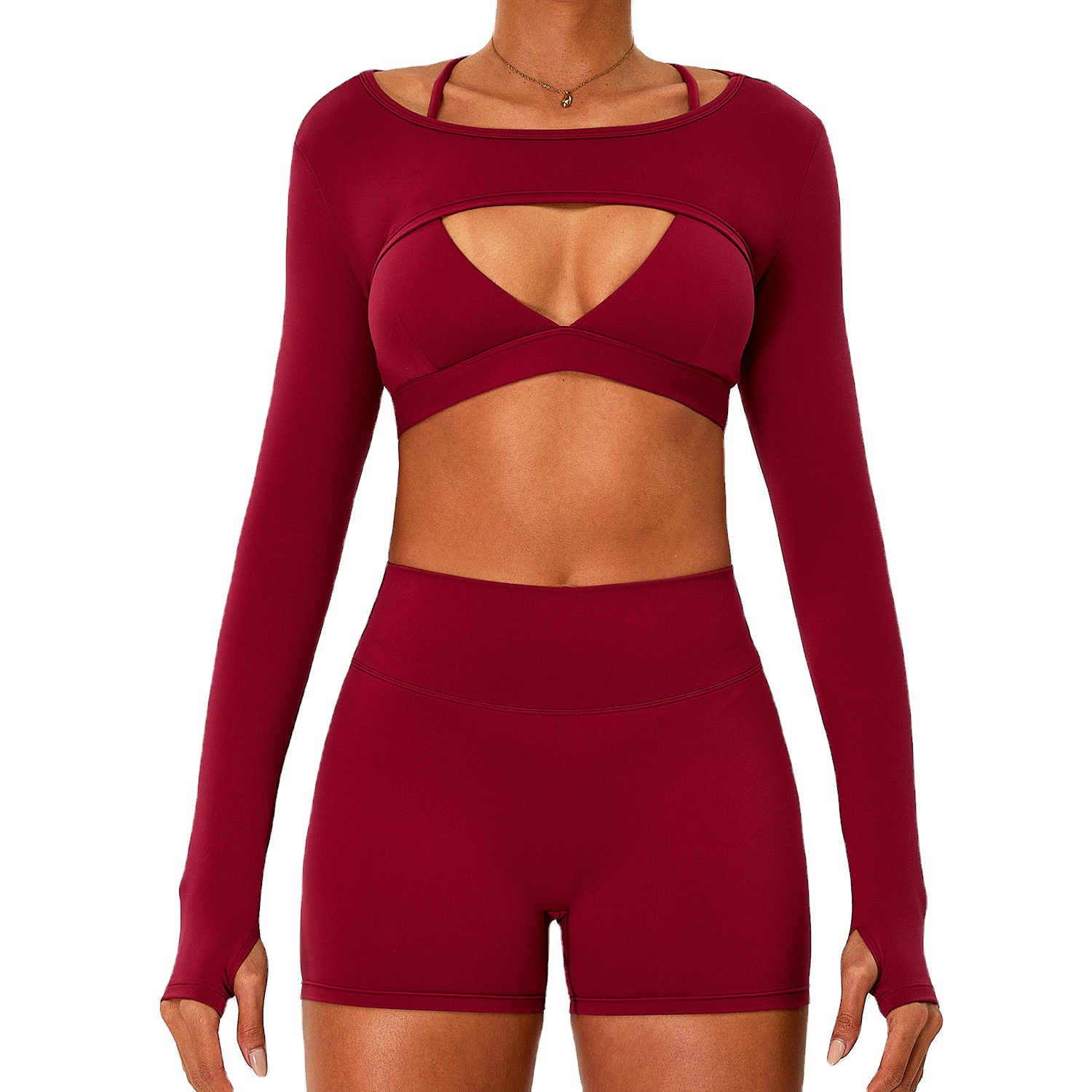 Pilates Sports Bra Long Sleeve Shorts Sportswear Gym Fitness Activewear Workout Women Yoga Top