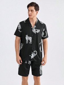 <span class=keywords><strong>Pigiama</strong></span> Estivo da <span class=keywords><strong>Uomo</strong></span> con Maniche Corte e <span class=keywords><strong>Pantaloncini</strong></span>, Abbigliamento Casual per Casa, Sleepwear Personalizzato in Raso - Product Image 2