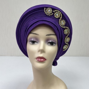 MH-1249-<span class=keywords><strong>F</strong></span> Auto Gele Aso Oke, foulard africain orné de strass, bonnet Gele pour femmes musulmanes, hijab, turban pour la plage, la pêche, adultes - Product Image 6