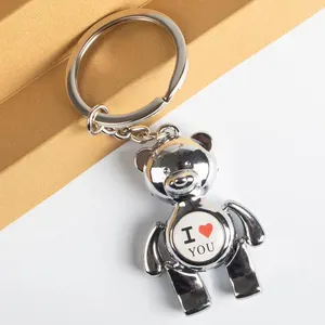 Custom 3D Mini Small Bear Shaped Metal Keychains Alloy Zinc London Metal Teddy Bear Keychain