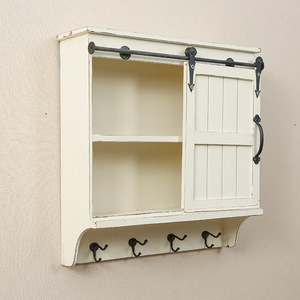 <b>Wall</b> Cabinet With Sliding Door Off White 2 Tier Punch Free <b>Wall</b> <b>Mounted</b> Storage Rack For Kitchen Living Room Hooks <b>Shelves</b> - Product Image 2