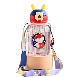 Cartoon Kids Water Bottle With Strap <b>Plastic</b> Bpa Free 500Ml For 2-4 Years Children <b>Drinking</b> Cup With <b>Straw</b> And Handle - Product Image 3