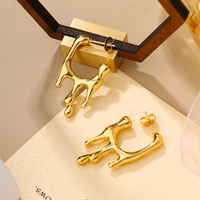 Pendientes Hipoalergénicos de Acero Inoxidable con Baño de Oro de 18K, Resistentes al Deslustre, Diseño de Goteo de Líquido, Aros Abiertos Redondos