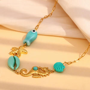 Verano playa océano moda 18K chapado en oro Acero inoxidable impermeable joyería Shell pez caballito <span class=keywords><strong>de</strong></span> <span class=keywords><strong>mar</strong></span> estrella <span class=keywords><strong>de</strong></span> <span class=keywords><strong>mar</strong></span> collar <span class=keywords><strong>de</strong></span> cadena - Product Image 4