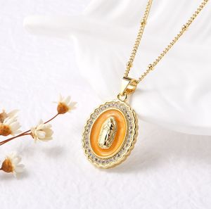 Collier Pendentif Vierge <span class=keywords><strong>Marie</strong></span> Plaqué Or 18K Zircon <span class=keywords><strong>Rose</strong></span> <span class=keywords><strong>Bijoux</strong></span> Religieux pour Cadeau Matériau Principal Laiton - Product Image 6