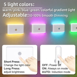 Motion <b>Sensor</b> RGB LED Night <b>Light</b> USB Rechargeable Colorful Ambient Lamp Smart Wireless Wall Mounted Bedroom - Product Image 4