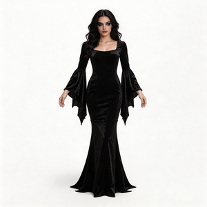 Vestido largo gótico de sirena para mujer, disfraz de Halloween, alas de murciélago, vampiro, bruja, fiesta, actuación en escenario, material sintético - Product Image 2