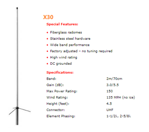 Antenne extérieure double bande VHF/UHF en fibre de verre 1,3 m x 30 cm, 1,7 m x 50 cm, 2 m 70 cm, avec connecteur SO239 N-Femelle, motif diamant - Product Image 4
