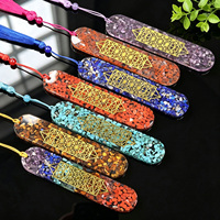 Marque-page en résine orgone avec paillettes de cristal naturel et pompon, marque-page énergétique en pierres précieuses pour la lecture, cadeau