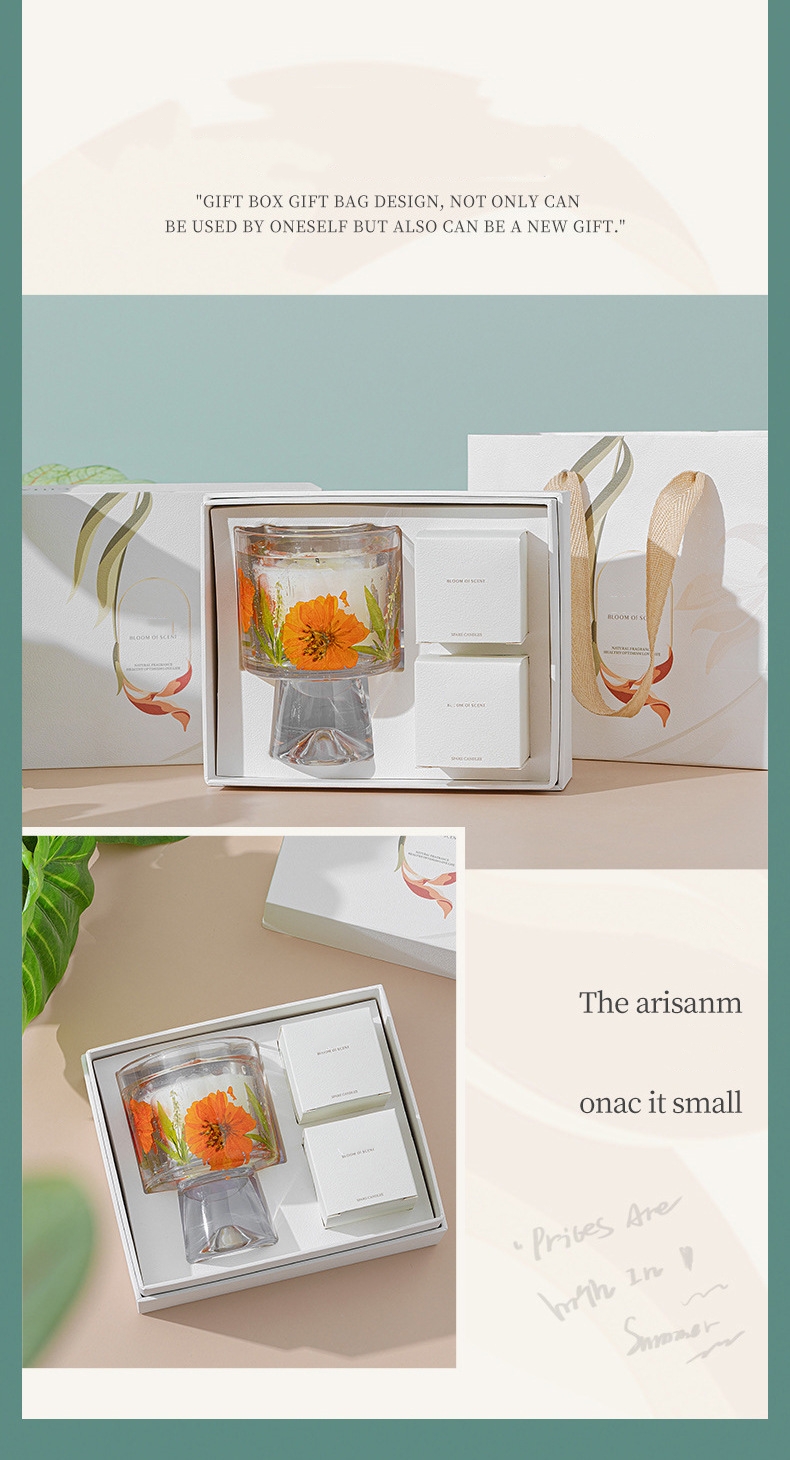 Label Custom Gift Decorative Dry Flower Glass Jar Gel Wax Scented Jelly Candles 6