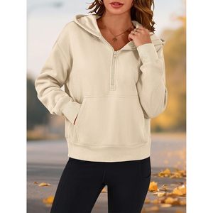 FOXA Women's Half <b>Zip</b> Hoodie Long Sleeve <b>Cropped</b> Oversized Sweatshirt Fashion Y2K Pullover Casual Wear - Product Image 2