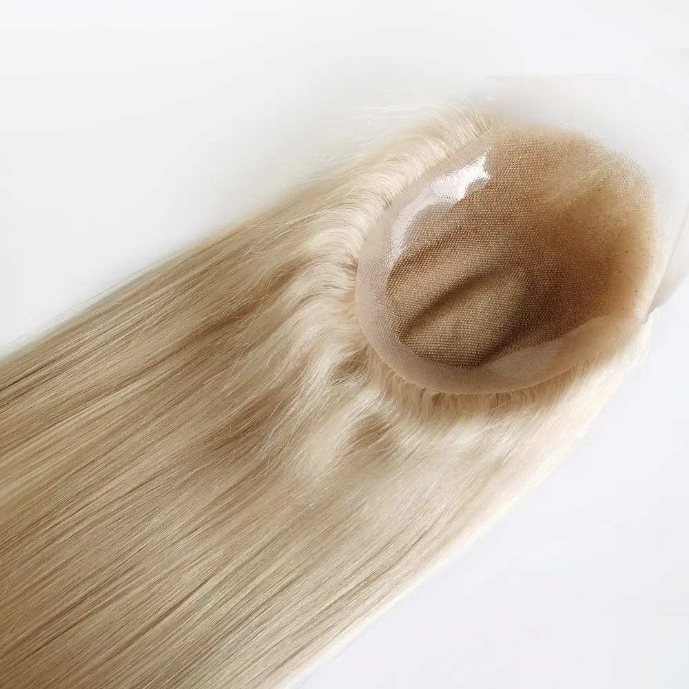 Toptan fabrika görünmez gizli düğüm doğal kafa derisi İsviçre dantel çift çizilmiş insan Remy saç Topper