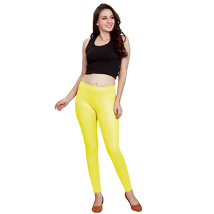 Leggings extensibles jaunes pour femmes, taille haute, coupe ajustée, longueur cheville, confortables, décontractés, à porter au quotidien, leggings tendance - Product Image 1