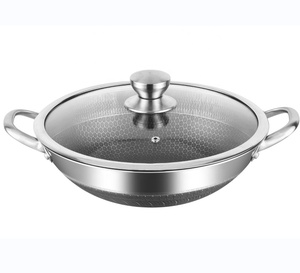 Customized SS 316 Stainless Steel 3 Layers Tri-ply Honeycomb <strong>Non</strong> <strong>Stick</strong> 2 Double Ear Handles <strong>Wok</strong> - Product Image 4