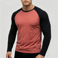 Vente en gros de chemises à manches longues unisexes pour hommes, décontractées, style raglan, sport, logo personnalisé, grandes tailles, t-shirts à manches longues pour jeunes hommes