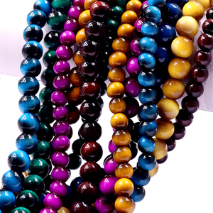 ลูกปัดแก้วคุณภาพสูง ขนาด 8 มม. 10 มม. ลายเลียนแบบสีเหลือง น้ำเงิน เขียว ชมพู ลายตาเสือ สำหรับทำสร้อยข้อมือและเครื่องประดับ ทำเอง - Product Image 4