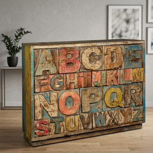 Mueble de Estilo Industrial Vintage con Múltiples Cajones, Diseño ABCD, Madera Reciclada Sólida, Ecológico, para Sala de Estar, Villa, Casa de Campo, Apartamento - Product Image 2