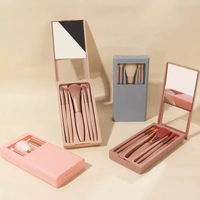 Lot de 5 pinceaux de maquillage végétaliens en poils synthétiques doux pour le visage et le correcteur, avec miroir, format voyage, vente en gros, marque privée, logo personnalisé