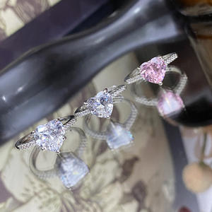 Bague Cœur Rose Minimaliste Européenne et Américaine avec Diamant Simulé 8mm, Bague Légère de Luxe Douce et <span class=keywords><strong>Petite</strong></span> pour Femme - Product Image 3