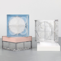 Boîte de rangement carrée transparente pour cosmétiques à quatre compartiments, vide, avec tamis pour poudre libre, en plastique, 4 couleurs, avec applicateur