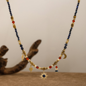 Delicado Collar de Acero Inoxidable con Dijes Celestiales y Cuentas de Piedra Natural Lapislázuli, Joyería Hipoalergénica que No se Deslustra - Product Image 3
