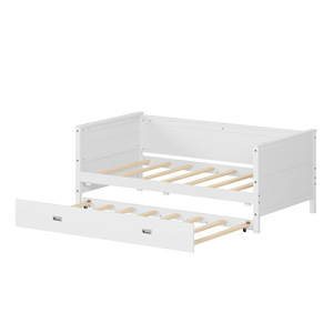 Lit double en bois blanc avec lit gigogne intégré, gain de place, pour enfants, adultes et personnes âgées - Product Image 5
