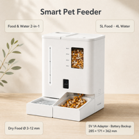 Distributeur de nourriture intelligent pour animaux de compagnie 2-en-1 avec WiFi double bande et Bluetooth, contrôle à distance par application et portions programmées