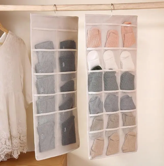 Penyimpanan Pakaian Dalam Kain Oxford Desain Baru Tas Gantung/Gantungan Dinding Pakaian Dalam Dua Sisi Kaus Kaki Bra Tas Penyimpanan Kain