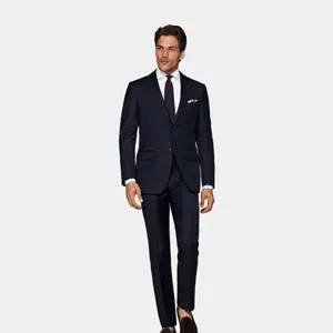 Dark gray wool and silk blended men's double-breasted suit