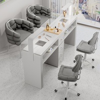Ensemble table et chaise de salon de manucure multifonction en bois massif style crème avec aspirateur et rangement