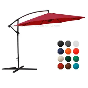 Paraguas colgante voladizo para patio trasero al aire libre, sombrilla de plátano, sombrilla con manivela con base cruzada