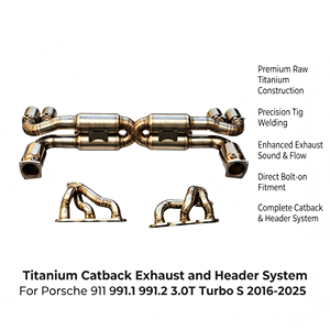 Échappement sport Vortex Bespoke en titane naturel avec collecteurs, compatible avec Porsche 911 991 3.0T Turbo S Tuning - Product Image 1