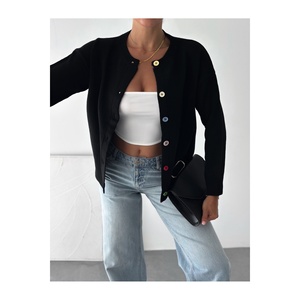 Cardigan en tricot blanc basique pour femme, fermeture boutonnée intégrale, col rond, manches longues, taille standard S M L XL compatible - Product Image 3