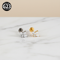Getta ASTM-F136 G23 Titane plaqué or, Zircon mode, Piercing lèvre à filetage interne en forme de T, Bijoux en vrac assortis