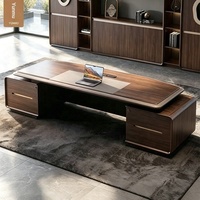 Bureau de direction moderne en bois de noyer avec éclairage LED et tiroirs