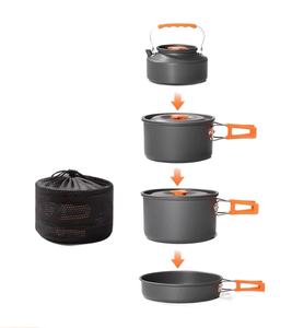 Batterie de cuisine de camping portable d'extérieur en acier inoxydable de trois pièces comprenant une bouilloire et une cuisinière à <span class=keywords><strong>cassette</strong></span> avec poêle à frire - Product Image 1