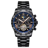 Montre mécanique automatique multifonctionnelle en gros d'usine avec affichage des phases lunaires, du jour et de la date, en acier inoxydable, résistante à l'eau 5 ATM